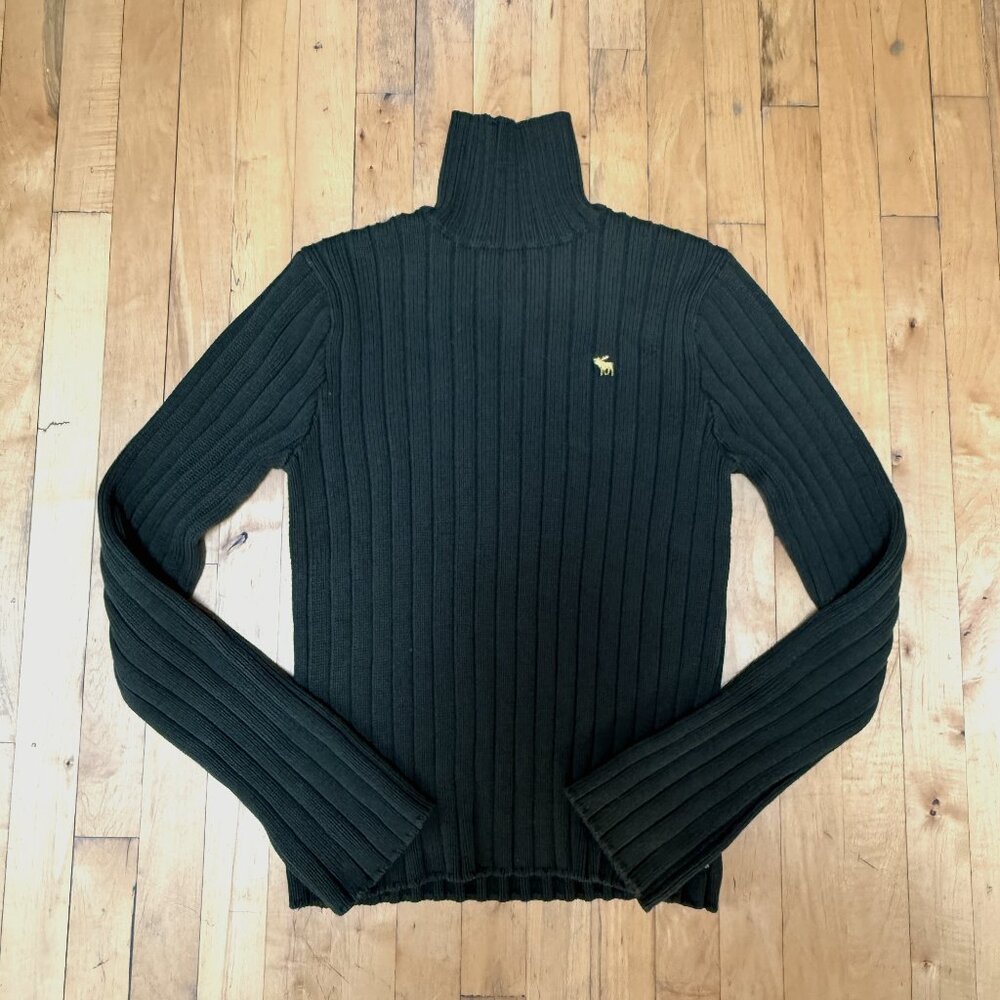 Vintage Abercrombie Sweater Mens Medium Green 92 Ribbed Mock Neck